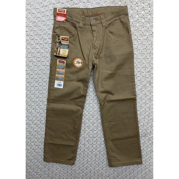 Wrangler Pants Boys Husky Sz 10 (28x24 Beige Straight Leg Adjustable Waistband - Picture 1 of 11